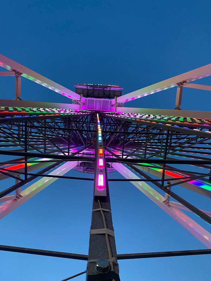 Steel Structure of the Ferris Wheel with LED Lighting